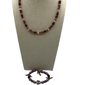 Vintage Napier Beaded Necklace & Bracelet Set With Purple & Silver Accents